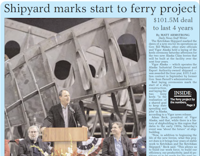 Image of story that appeared in Ketchikan Daily News on the Alaska Class Ferries Day Boats